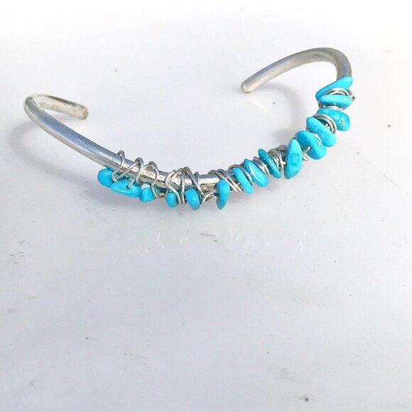 Genuine Sleeping Beauty Turquoise Solid Sterling Silver Cuff Bracelet Handmade - Picture 13 of 16